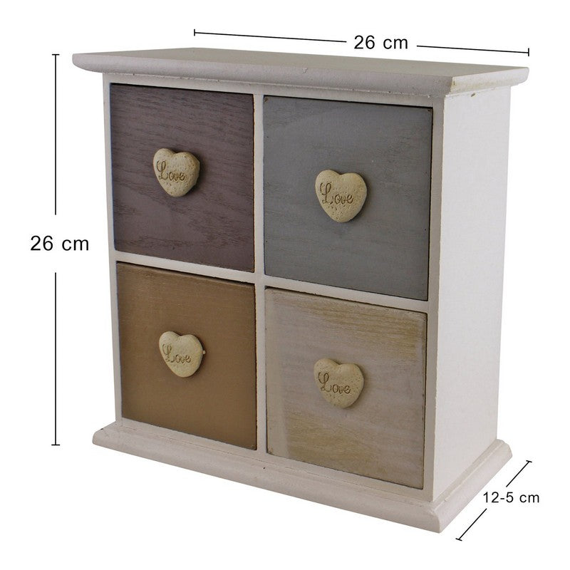 Wood Organiser 4 Drawers 26cm - Multi Coloured