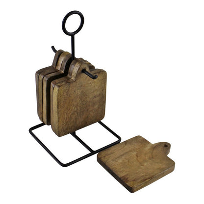 6x Coaster Metal & Wood - 9cm