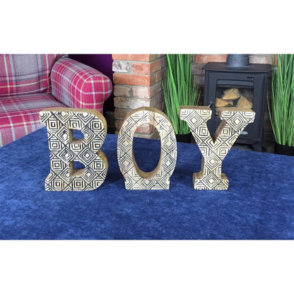 Boy Letters Wood with Geometric Pattern - 45.5cm