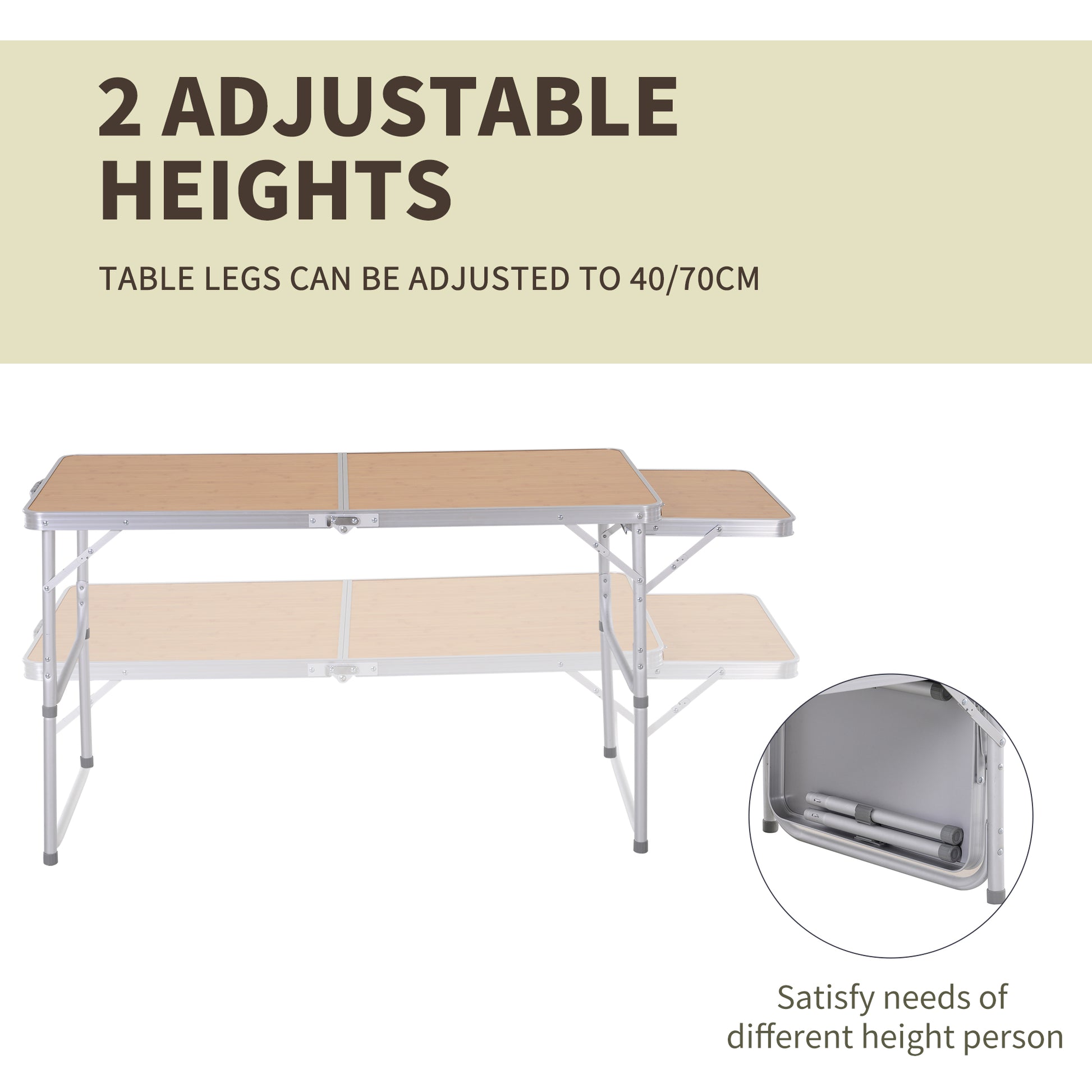 Outsunny Aluminium Medium-density fibreboard-Top 4ft Folding Portable Outdoor Table Silver