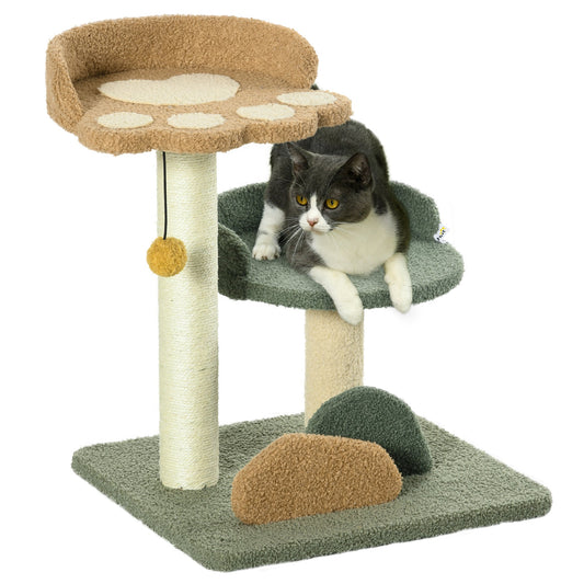 Small Cat Tree for Indoor Cats, Scratching Posts with 2 Beds, Toy Ball, 43 x 39 x 52cm-0