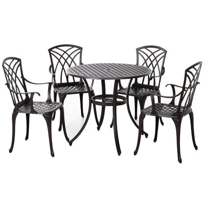 Outsunny Patio Cast Aluminium 5 PCS Dining Table & 4 Chairs Set Outdoor Garden Furniture