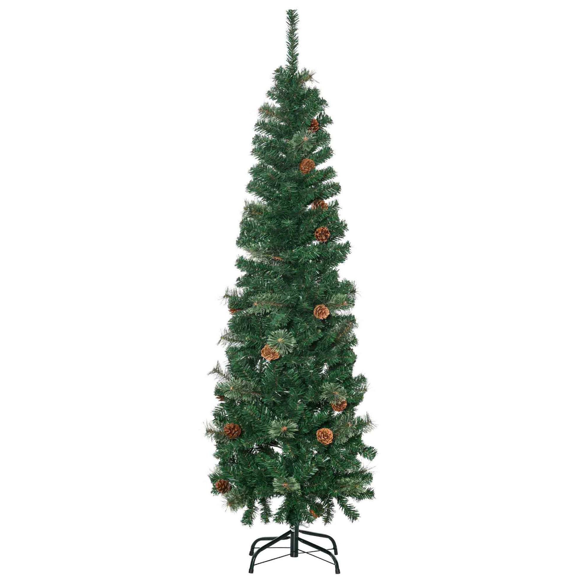 Homcom 5.5FT Tall Pencil Slim Artificial Christmas Tree with Realistic Branches