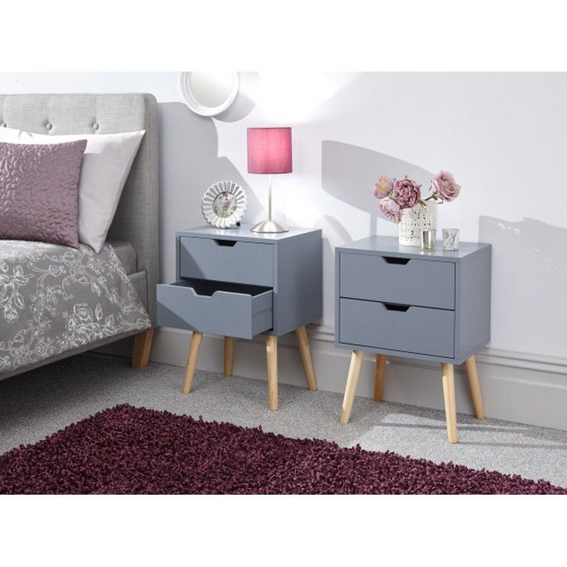 2 Nyborg Bedside Tables Dark Grey 2 Drawers