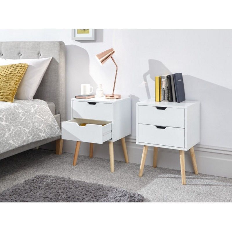 2 Nyborg Bedside Tables White 2 Drawers