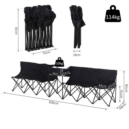 Outsunny 6-Seater Folding Steel Camping Bench With Cooler Bag Black