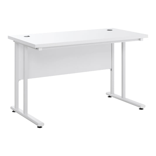 Homcom Computer Desk Home Office Desk with 2 Cable Management Holes Metal Legs White