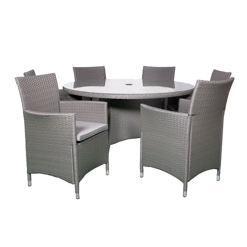 Nevada Rattan Garden Patio Dining Set by Royalcraft - 6 Seats Grey Cushions - Croft Home & Garden