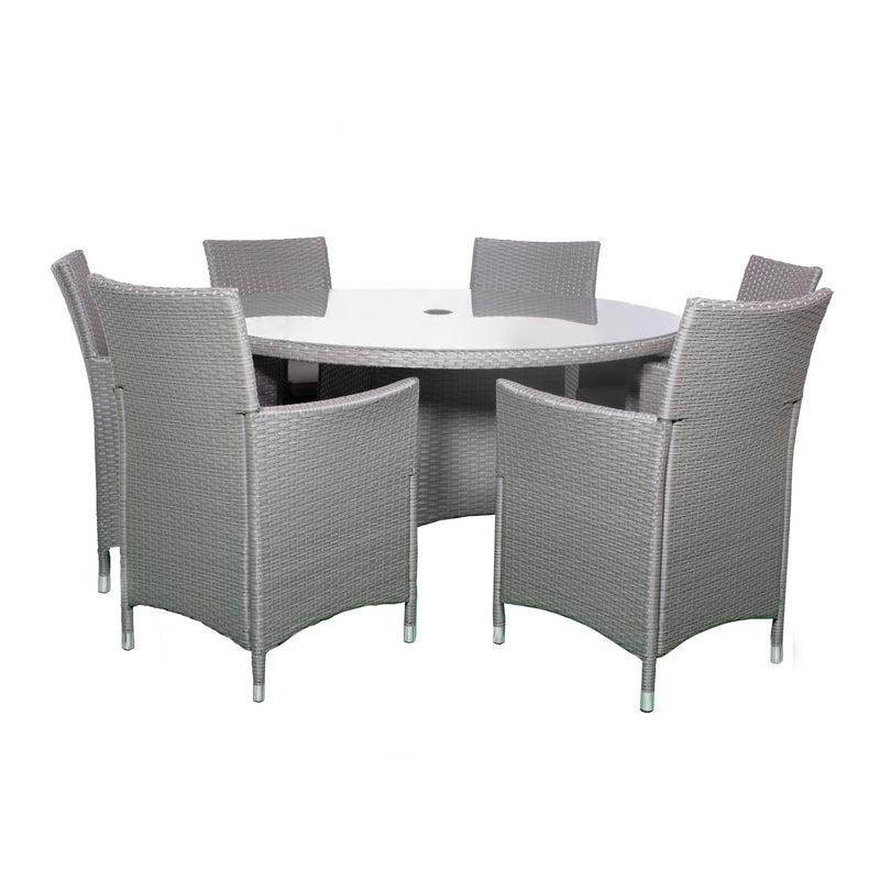 Nevada Rattan Garden Patio Dining Set by Royalcraft - 6 Seats Grey Cushions - Croft Home & Garden