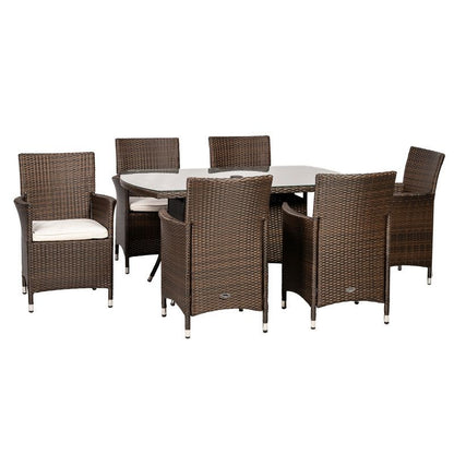 Nevada Rattan Garden Patio Dining Set by Royalcraft - 6 Seats Ivory Cushions - Croft Home & Garden