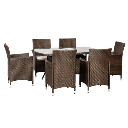 Nevada Rattan Garden Patio Dining Set by Royalcraft - 6 Seats Ivory Cushions - Croft Home & Garden