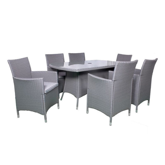 Nevada Rattan Garden Patio Dining Set by Royalcraft - 6 Seats Grey Cushions - Croft Home & Garden