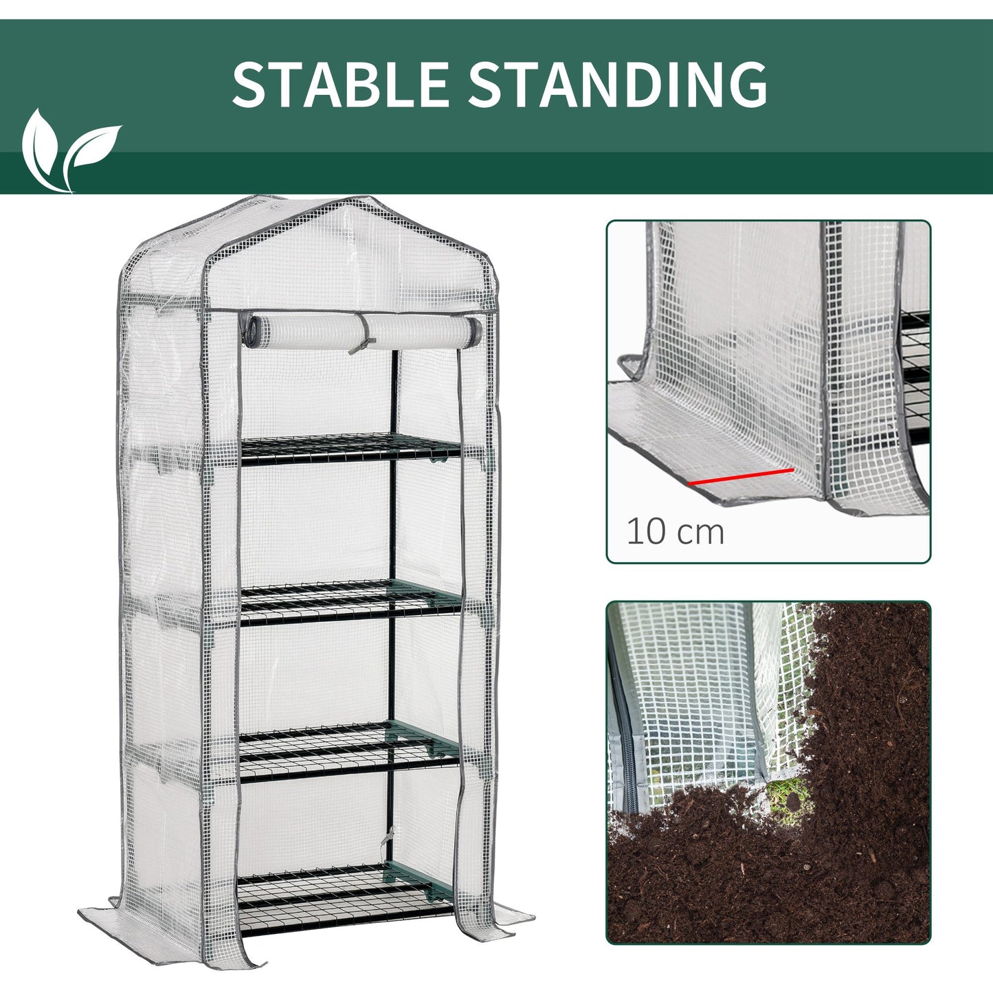 Outsunny 4 Tiers Portable Mini Greenhouse Plant Grow Shed Green House Metal Frame Pe Cover 160H X 70L X 50W cm White