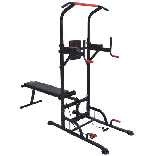 Steel Strength Training Power Tower Pull Up Station Black/Red-0