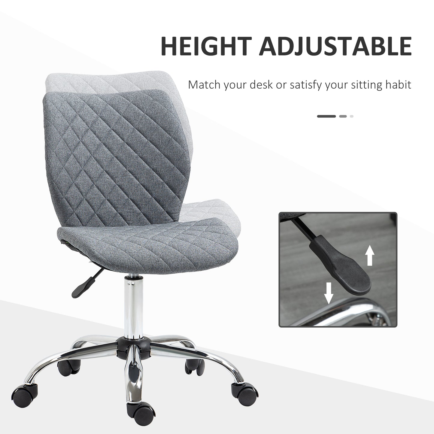 Vinsetto Mid Back Office Task Chair 360° Swivel Height Adjustable Home Office Linen Fabric Grey