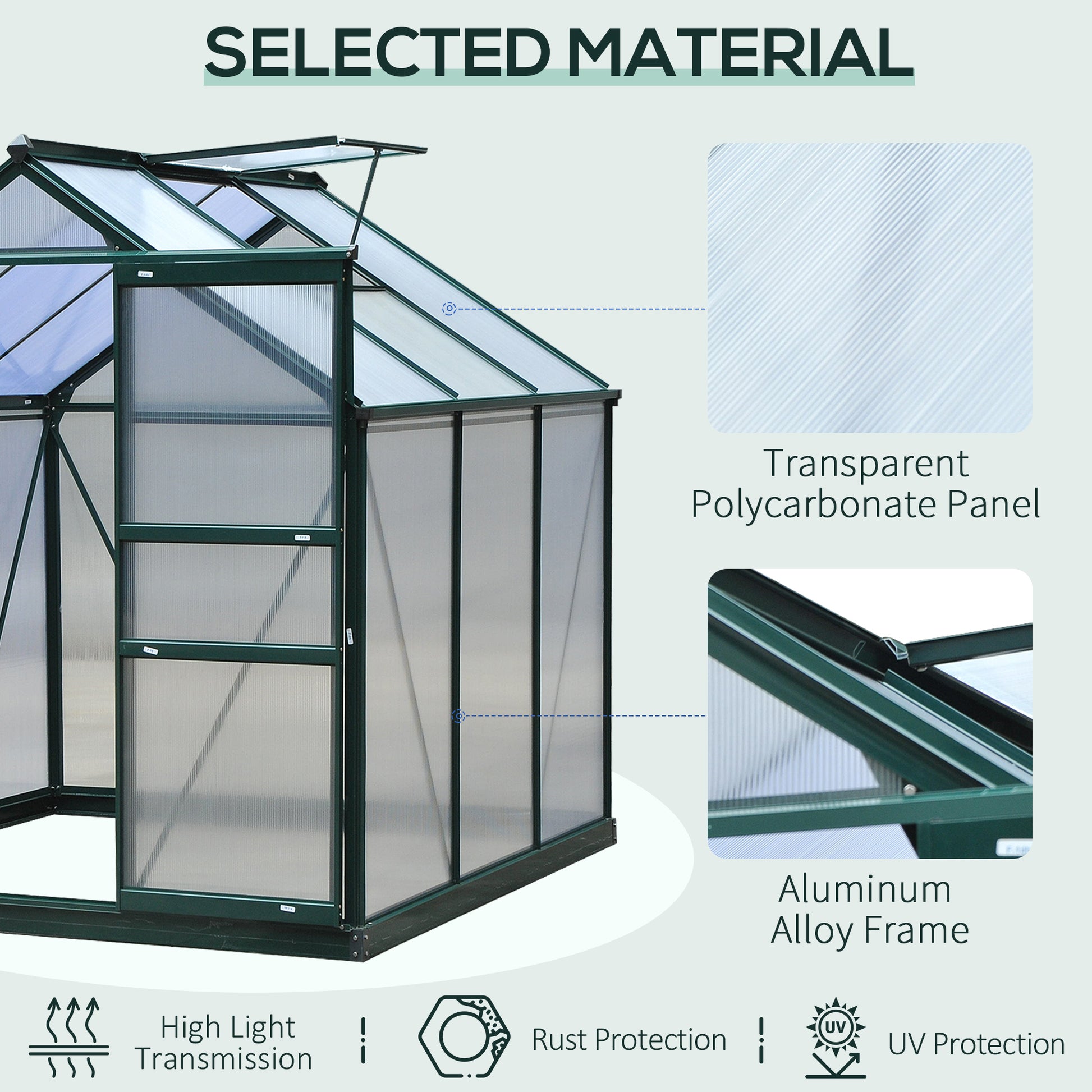 Outsunny Clear Polycarbonate Greenhouse Large Walk-In Green House Garden Plants Grow Galvanized Base Aluminium Frame w/ Slide Door (6 x 6ft)