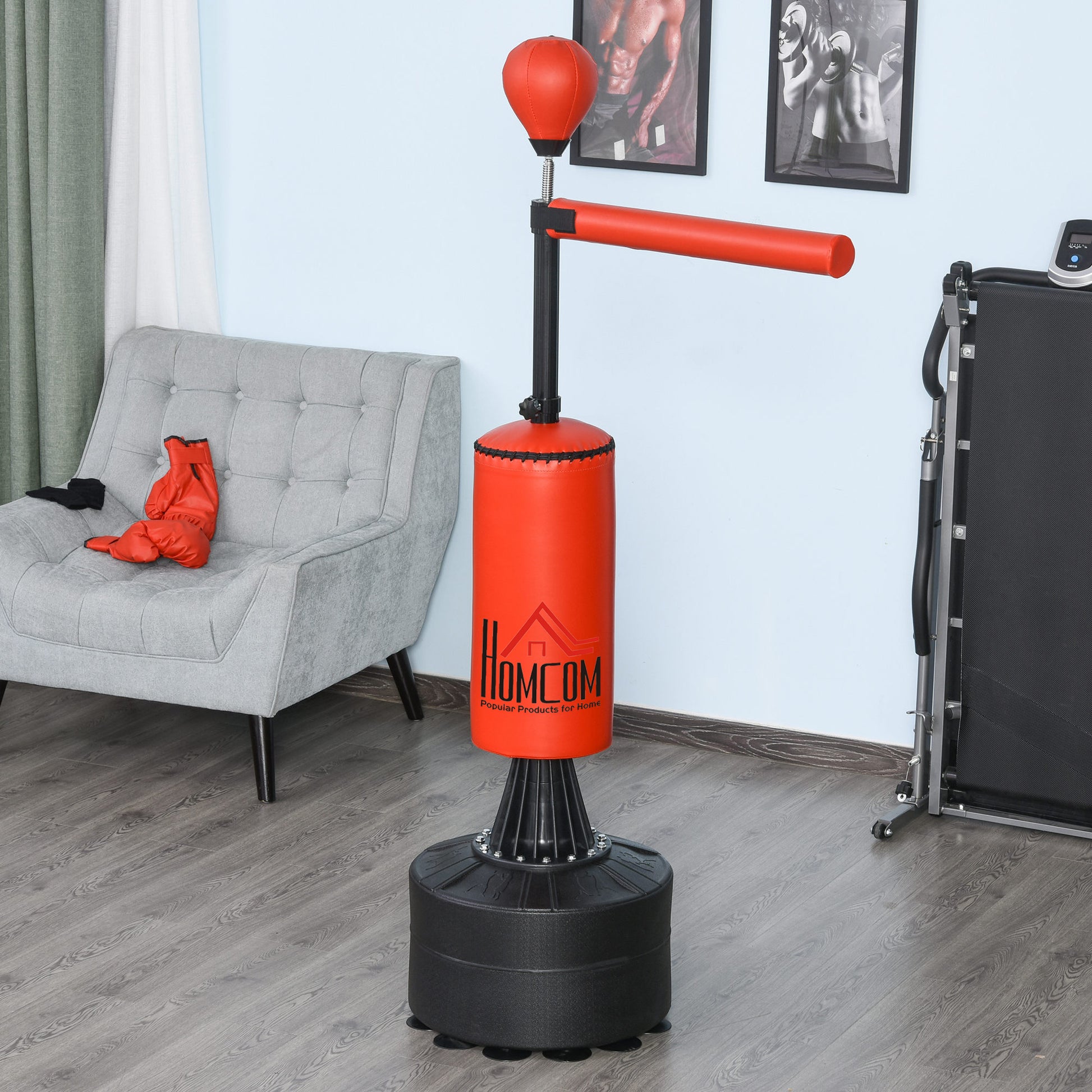 Homcom 155-205cm 3-IN-1 Freestanding Boxing Punch Bag Stand with Rotating Flexible Arm