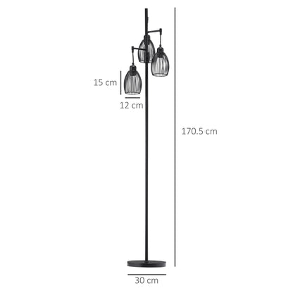 Homcom 170cm Industrial 3-Light Floor Lamp