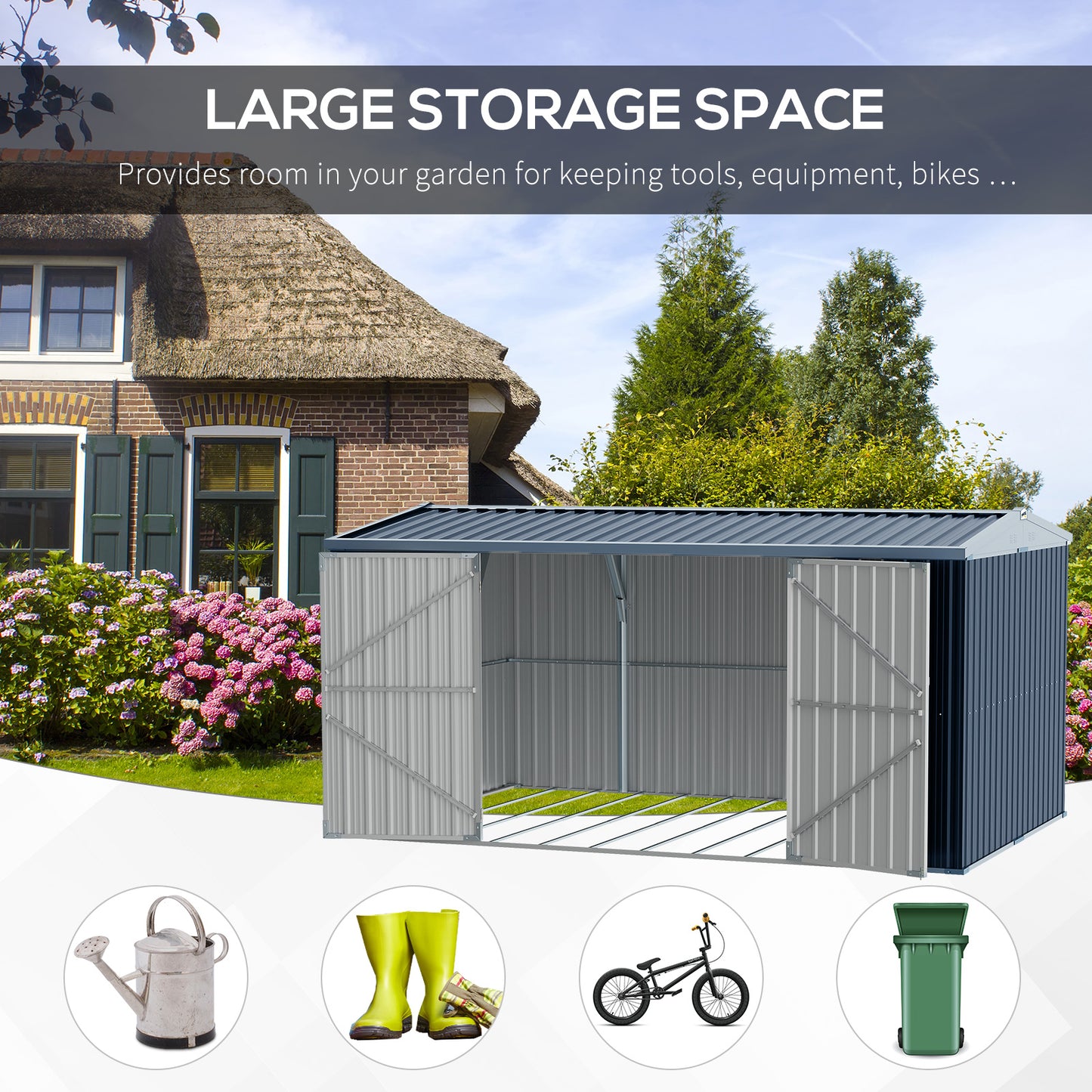 Galvanised 14 x 9' Double Door Reverse Apex Garden Shed Lockable Steel Grey by Steadfast