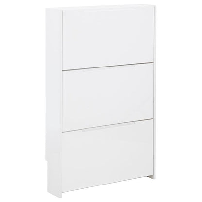 Narrow Tall Shoe Storage White 3 Doors 3 Shelves