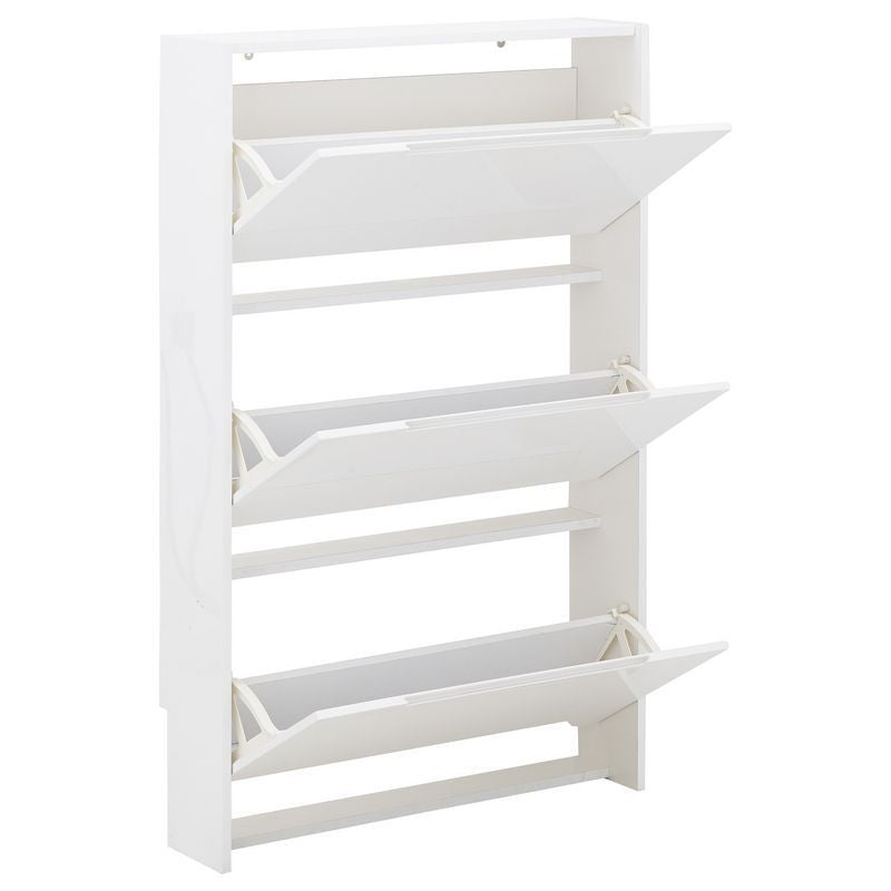 Narrow Tall Shoe Storage White 3 Doors 3 Shelves