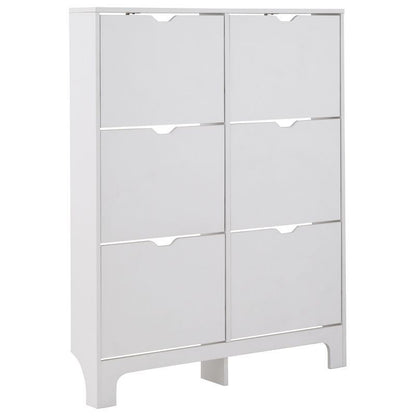 Narrow Tall Shoe Storage White 6 Doors 6 Shelves