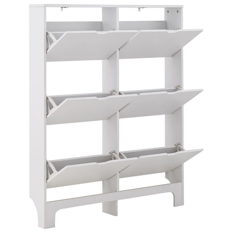 Narrow Tall Shoe Storage White 6 Doors 6 Shelves