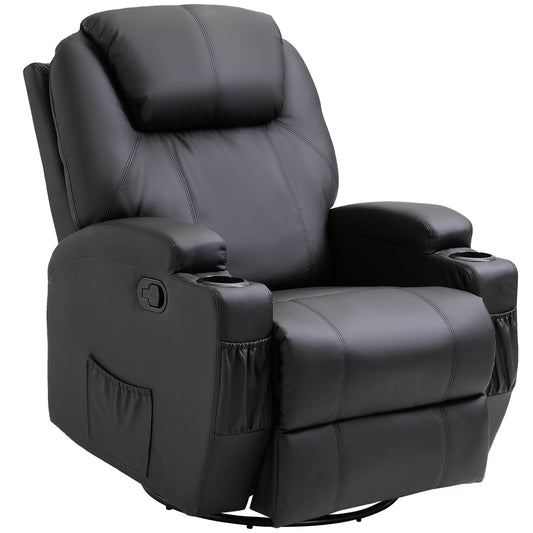 Homcom Recliner Armchair Massage Swivel PU Leather Reclining Chairs with Adjustable Leg Rest