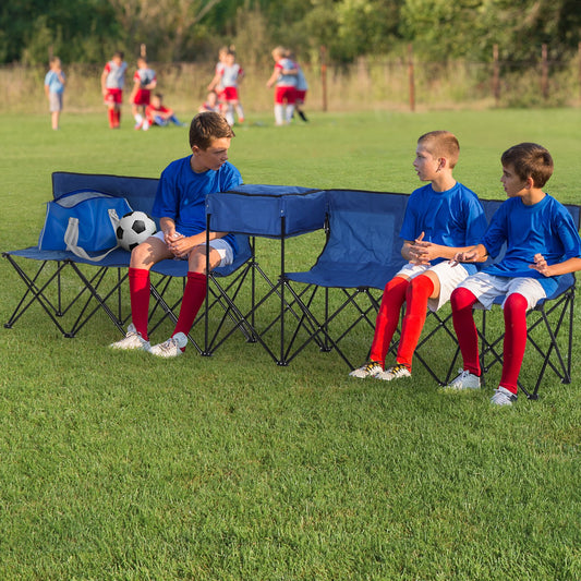 Outsunny 6-Seater Folding Steel Camping Bench w/ Cooler Bag Blue