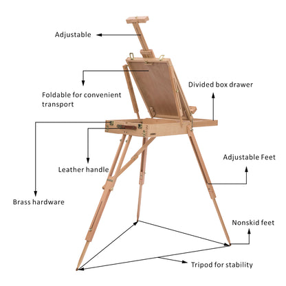 Homcom Wooden Art Easel Tripod Sketch Artist Painters Craft Portable Folding Drawing Board Lightweight - Natural Wood