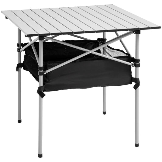 Outsunny Aluminum Roll-Top Table w/ Mesh Bag Camping Outdoor Dining Foldable w/ Steel Frame Picnic Lightweight Hiking Furniture Desk