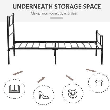 Homcom Single Metal Bed Frame Solid Bedstead Base with Headboard and Footboard