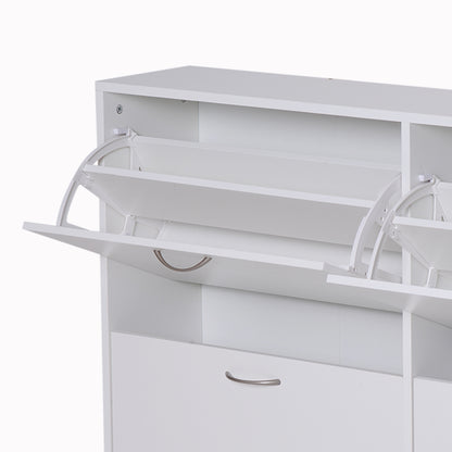 Homcom Wooden Modern Design 4 Drawer Shoes Cabinet Pull Down Shelf Storage Organiser - White