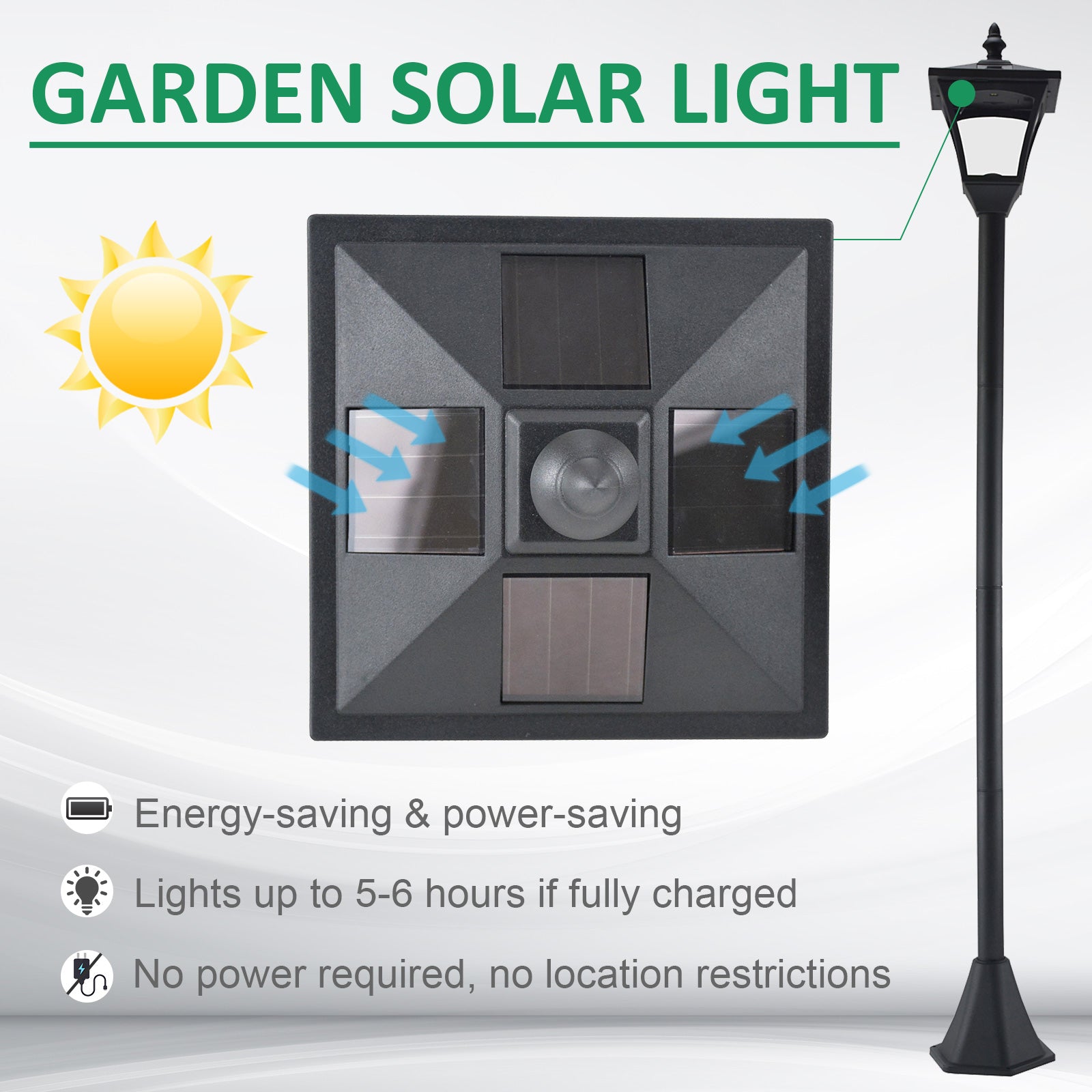 Outsunny Outdoor Garden Solar Post Lamp Sensor Dimmable LED Lantern Bollard Pathway 1.2M Tall  Black