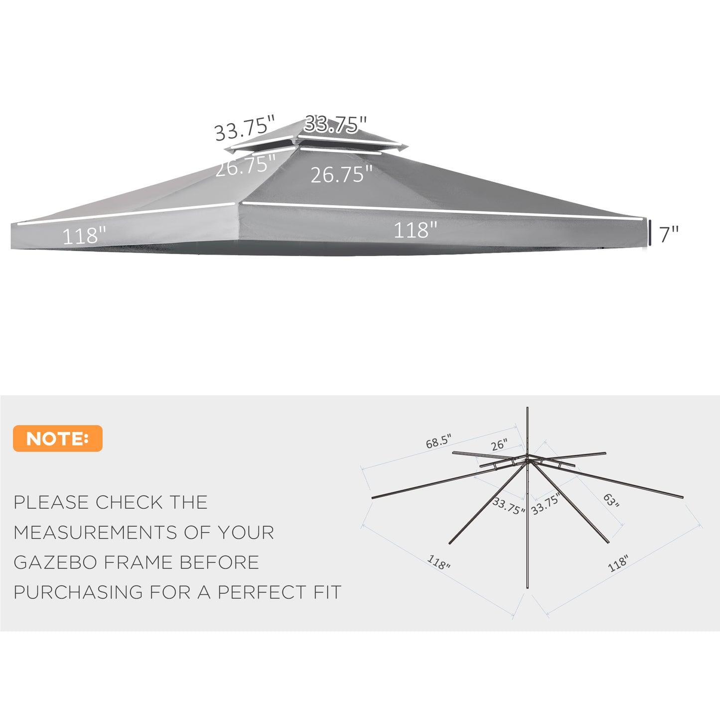 Outsunny 3(m) Gazebo Top Cover Double Tier Canopy Replacement Pavilion Roof Deep Grey