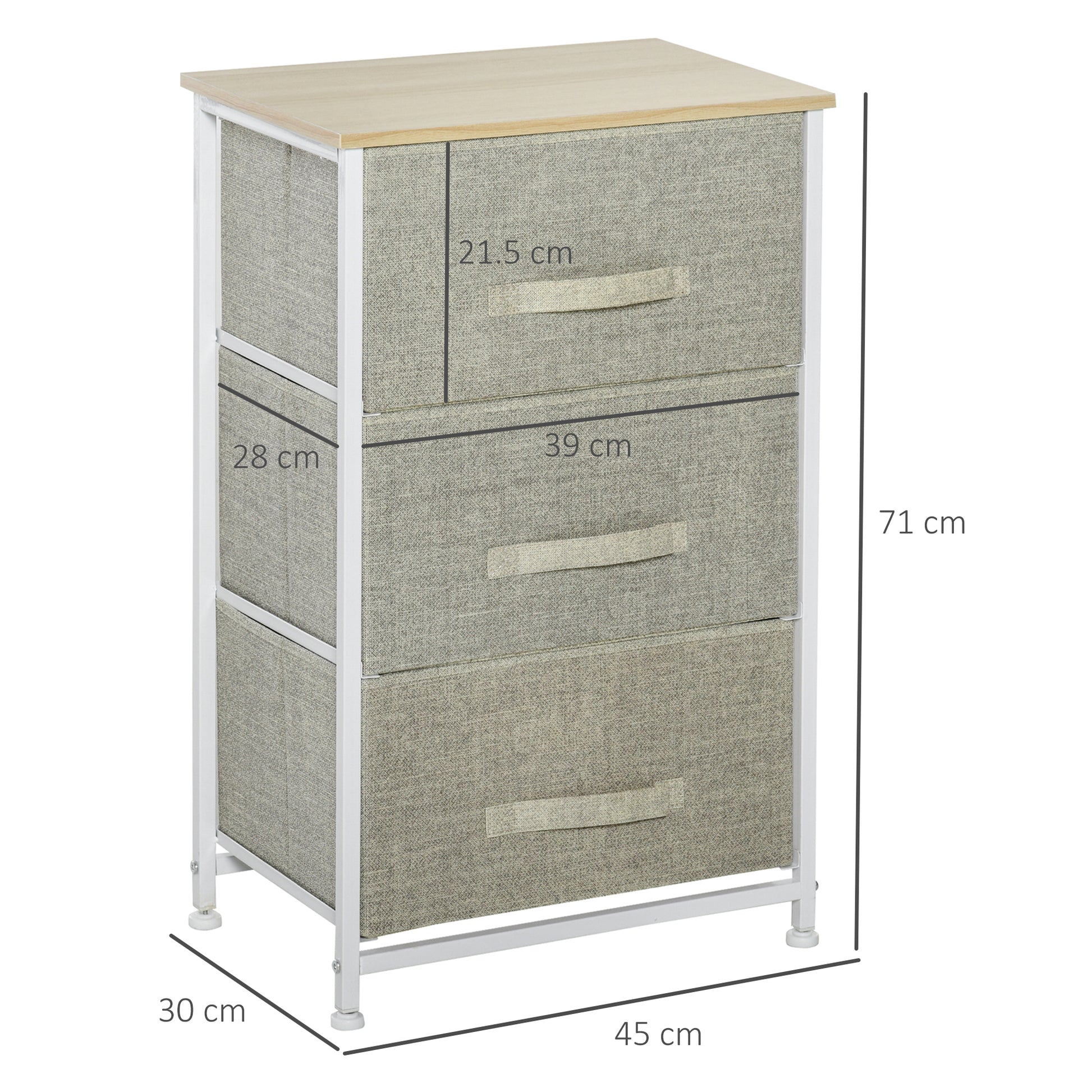 Homcom Vertical 3-Tier Linen Drawer Cabinet Organizer Storage Dresser Tower with Metal Frame Adjustable Feet for Living Room