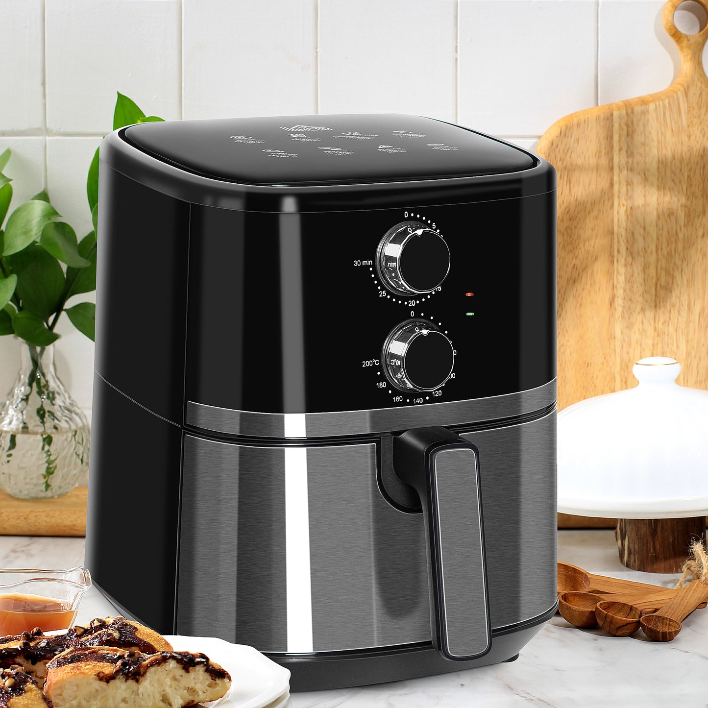 1500W 4.5L Air Fryer 8 Presets With Rapid Air Circulation Black & Steel by Homcom