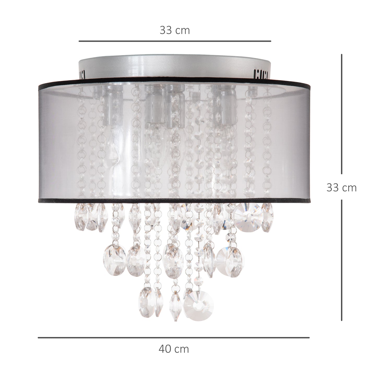 Homcom Modern Crystal Chandelier Flush Mount Ceiling Light with Drum Shade for Living Room Bedroom Dining Room Silver