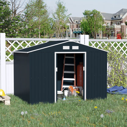 Galvanised 9 x 6' Double Door Reverse Apex Garden Shed With Ventilation Steel Dark Grey by Steadfast