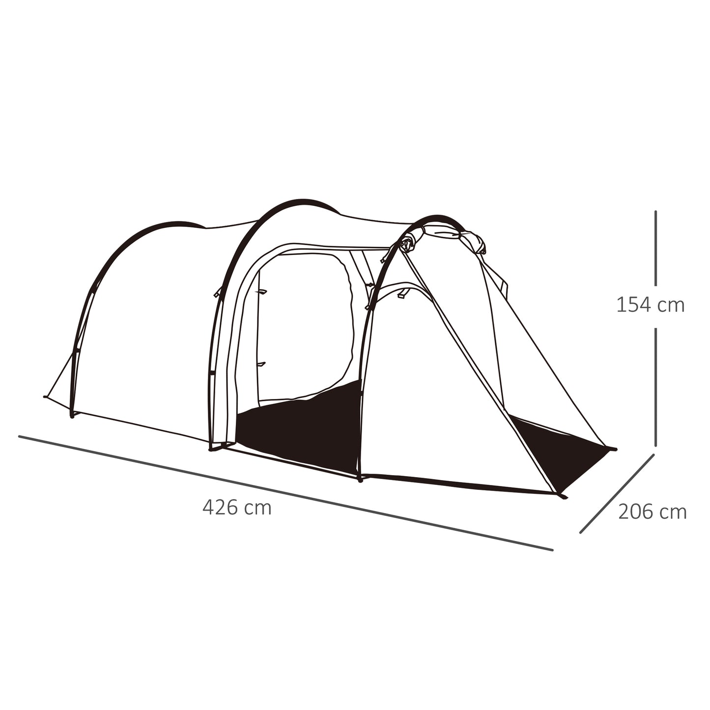 Outsunny 2-3 Man Tunnel Tents w/ Vestibule Camping Tent Porch Air Vents Rainfly Weather-Resistant Shelter Fishing Hiking Festival Shelter Home