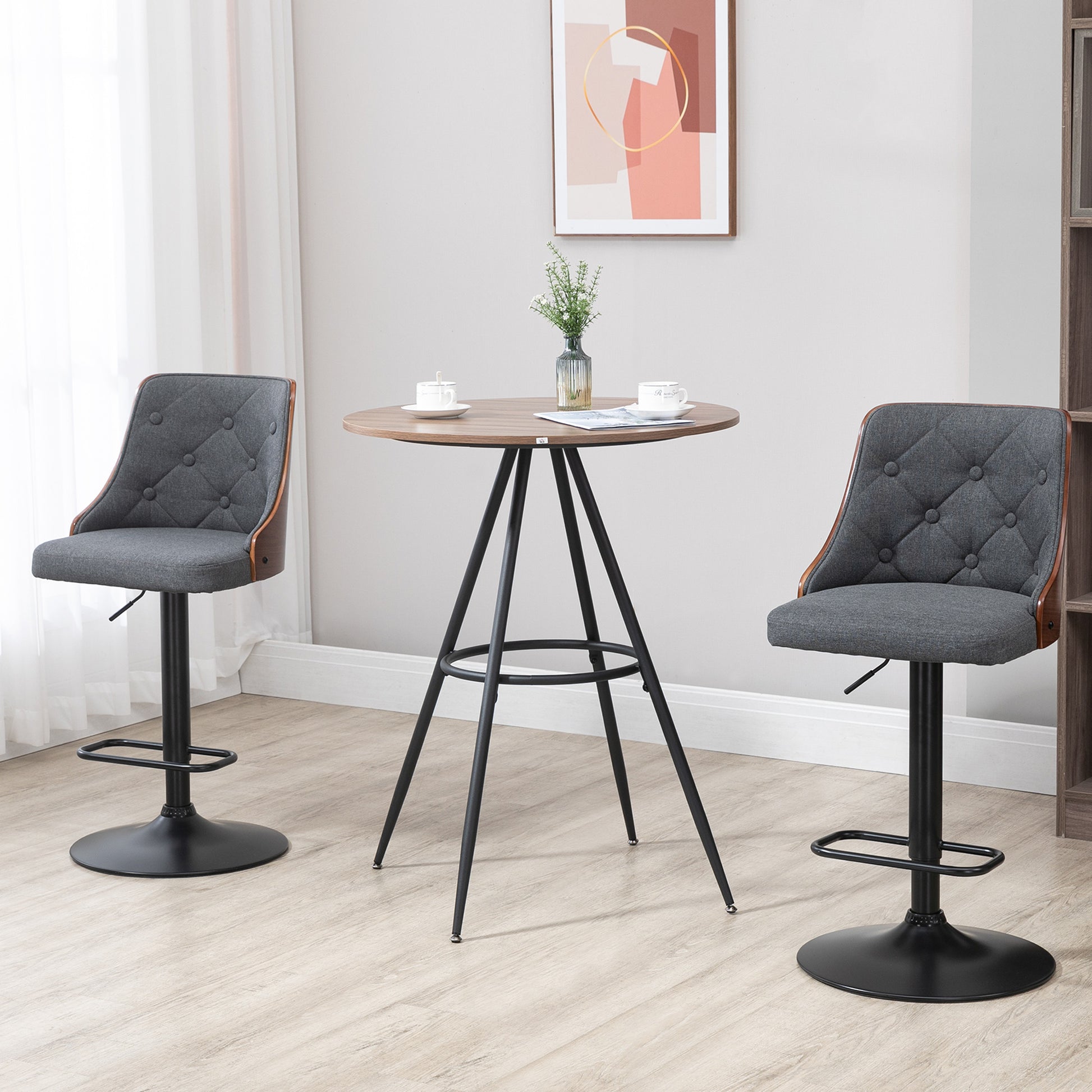 Homcom Round Counter Bistro Bar Table with Fixed Tabletop and Steel Legs