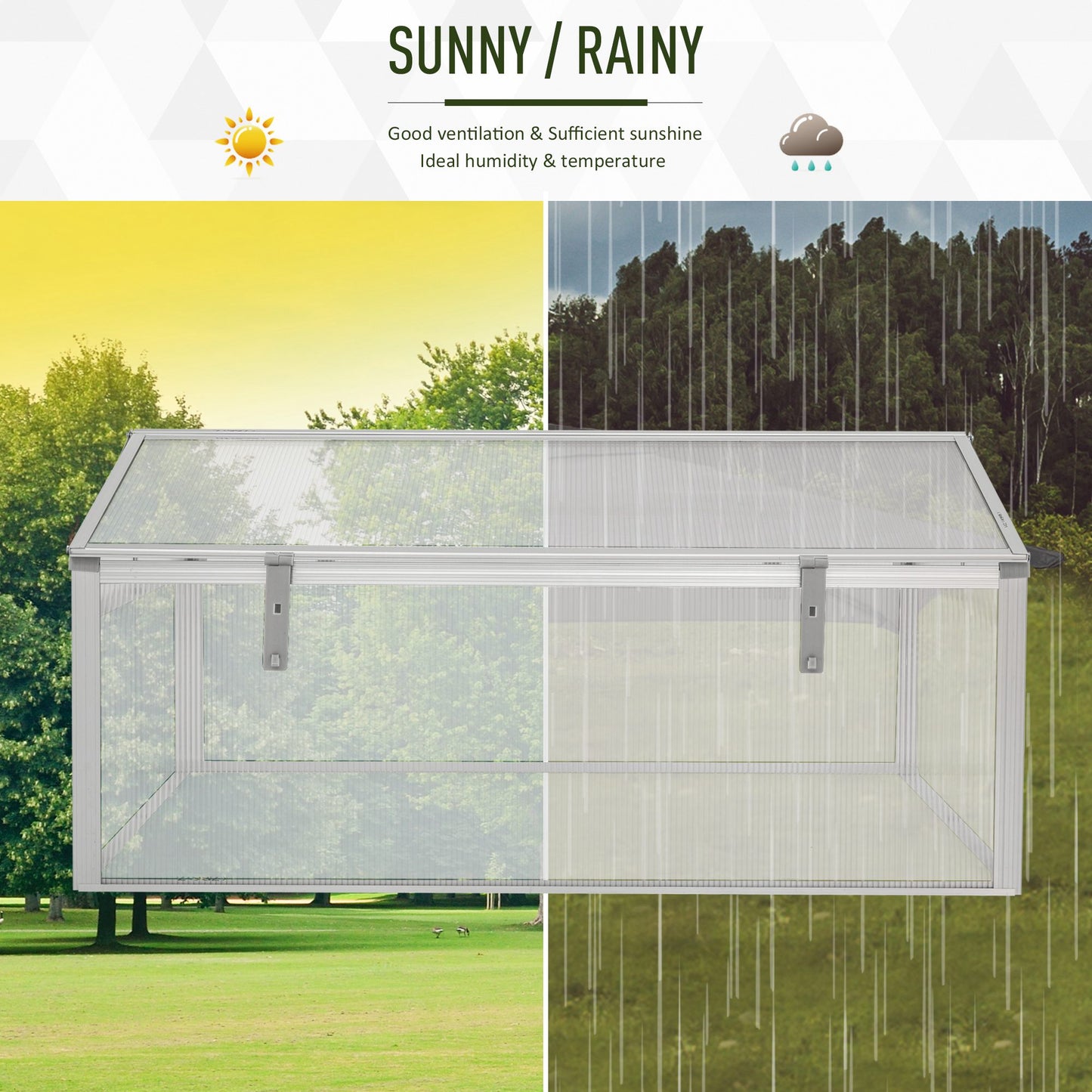 Outsunny 100L x 100W x 48H cm PC Board Greenhouse Adjustable Roof Grow House -Transparent