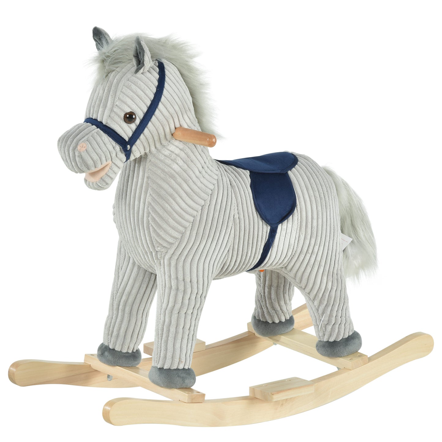 Homcom Kids Ride On Ribbed Plush Rocking Horse w/ Sound Grey