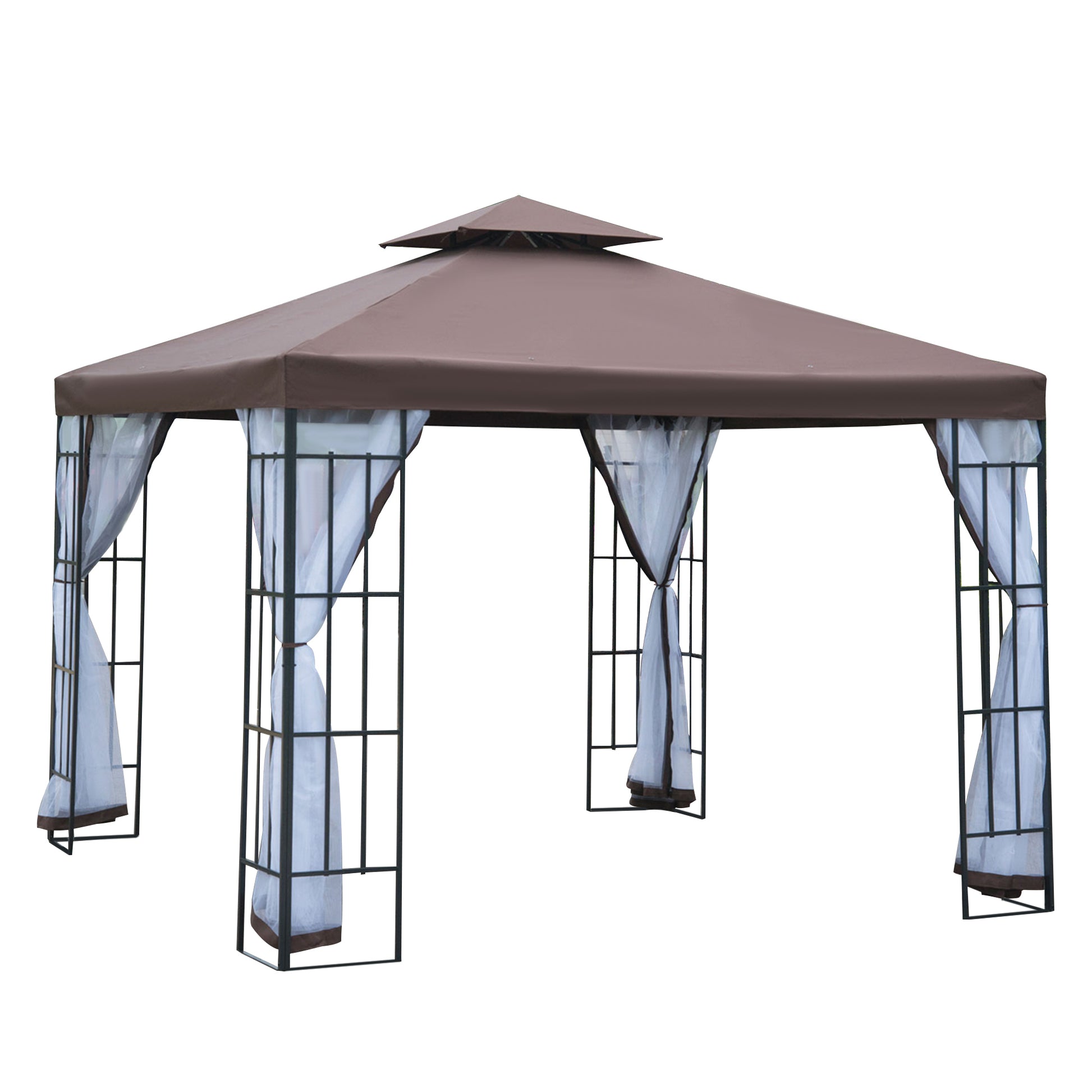 Outsunny 3 x 3(m) Patio Gazebo Canopy Garden Pavilion Tent Shelter with 2 Tier Roof and Mosquito Netting