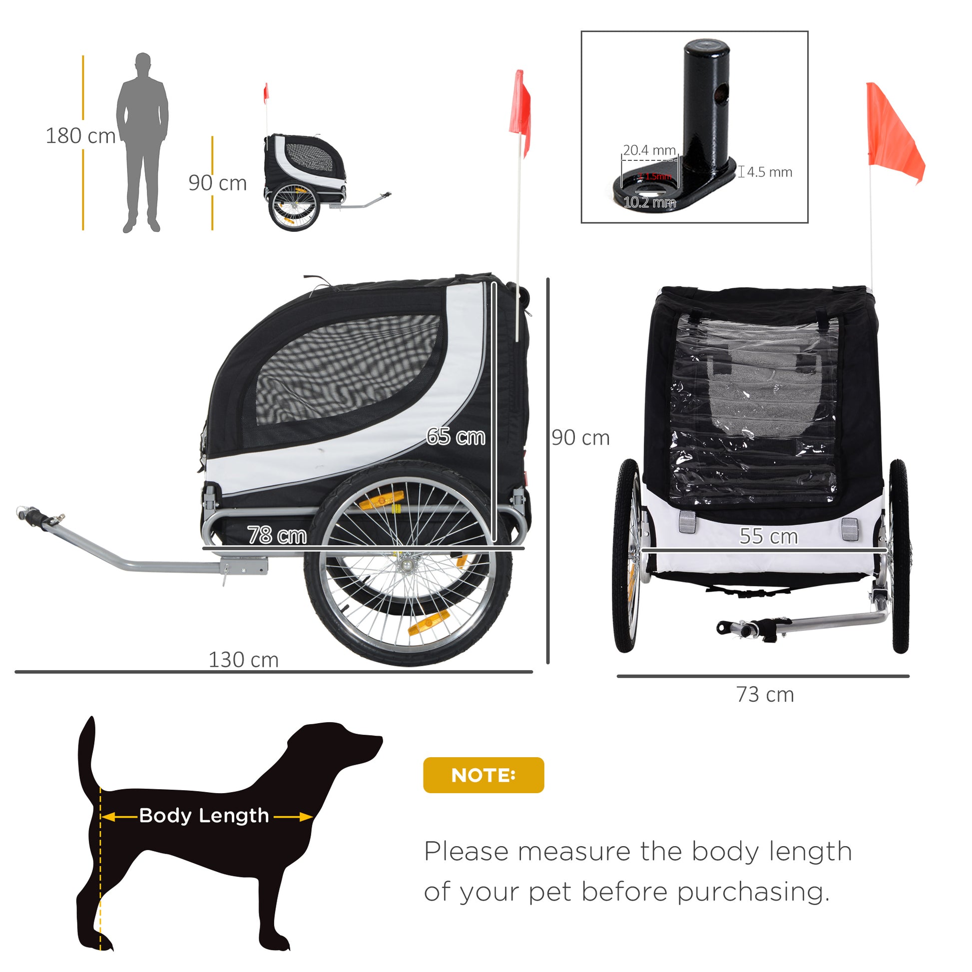 PawHut Folding Dog Bike Trailer Pet Bicycle Jogger Travel Carrier-Black & White