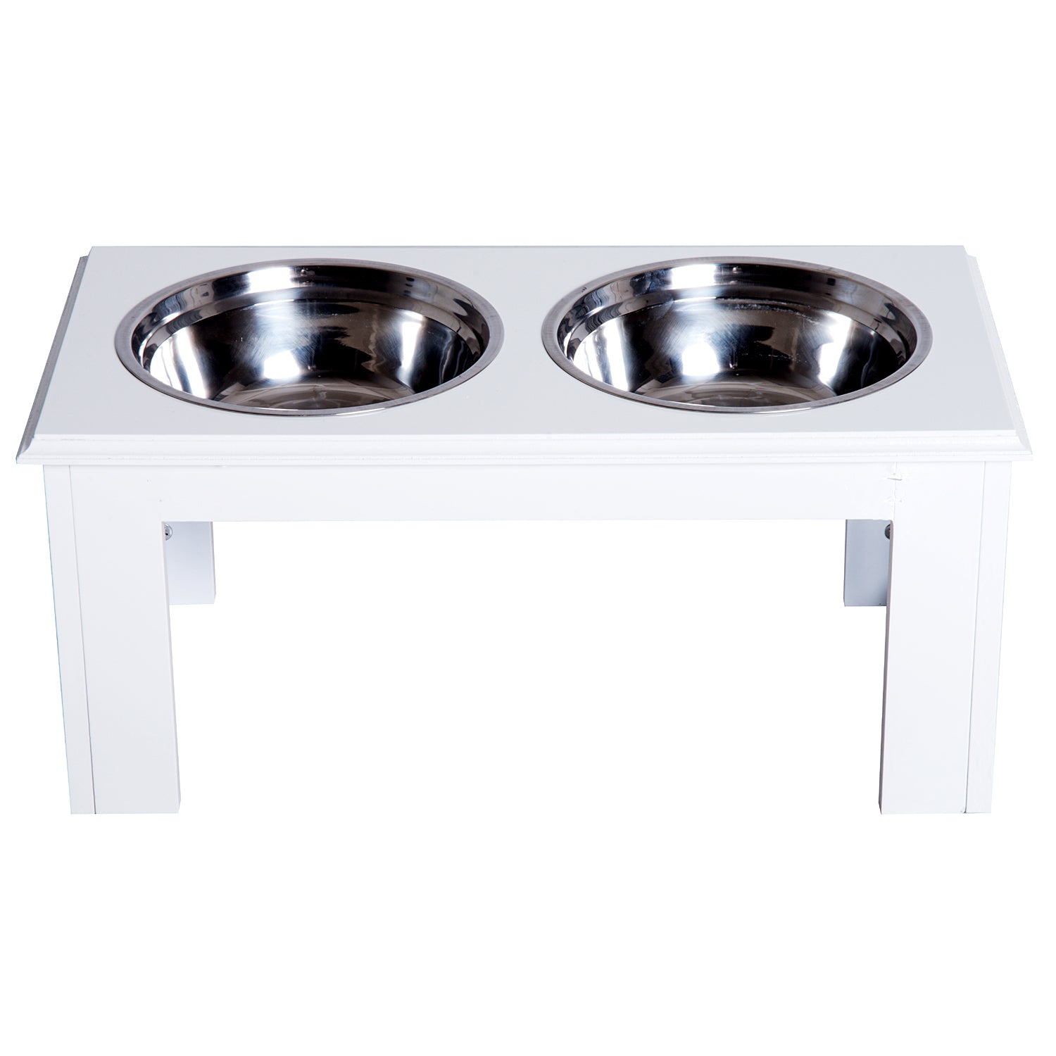 PawHut Stainless Steel Raised Dog Feeding Bowls with Stand for Small Medium Dogs Elevated Twin Pet Bowls Water Food Feeder 58.4L x 30.5W x 25.4H cm - White