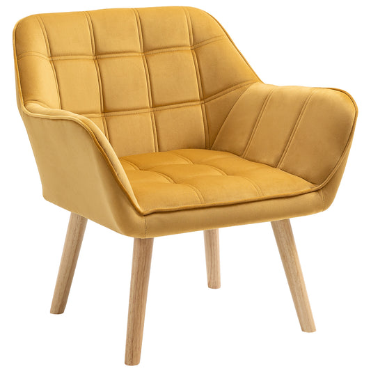 Homcom Armchair Accent Chair Wide Arms Slanted Back Padding Iron Frame Wooden Legs Home Bedroom Furniture Seating Yellow