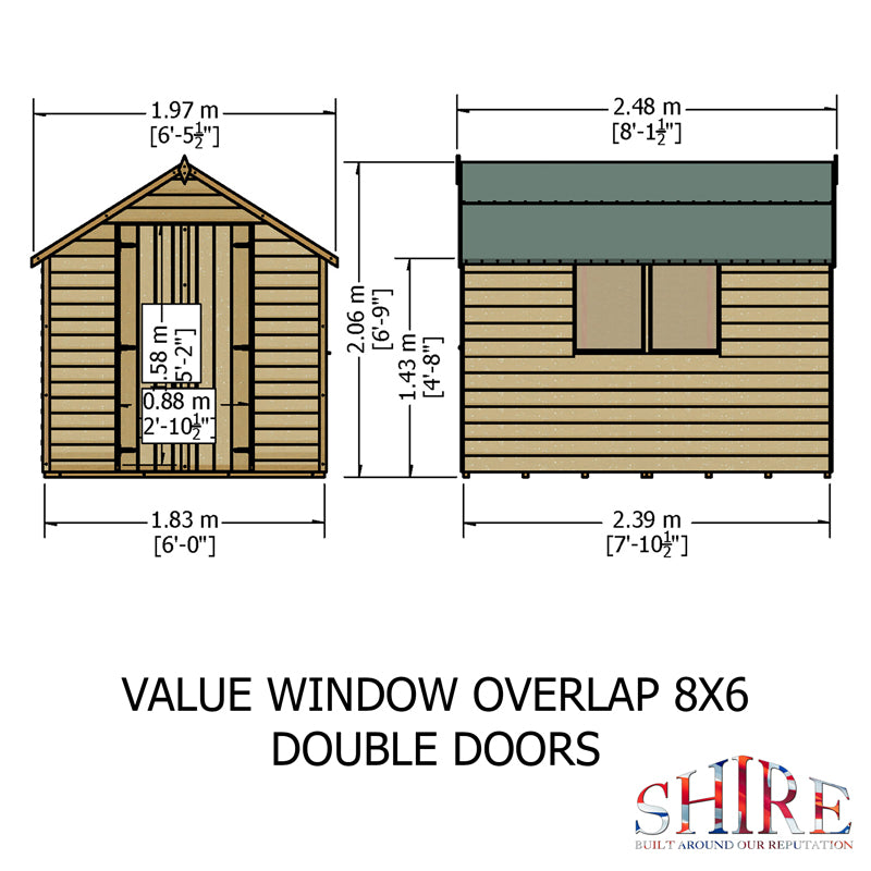 Shire Cromer 6' 5 x 8' 1 Apex Shed - Premium Pressure Treated Overlap