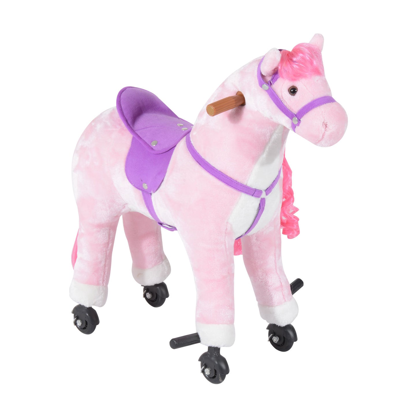 Homcom Kids Plush Ride On Walking Horse Withsound-Pink