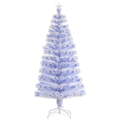 Homcom 5ft Artificial Fibre Optic Christmas Tree Seasonal Decoration w/ 20 LED Lights Pre-Lit Easy Store White Blue